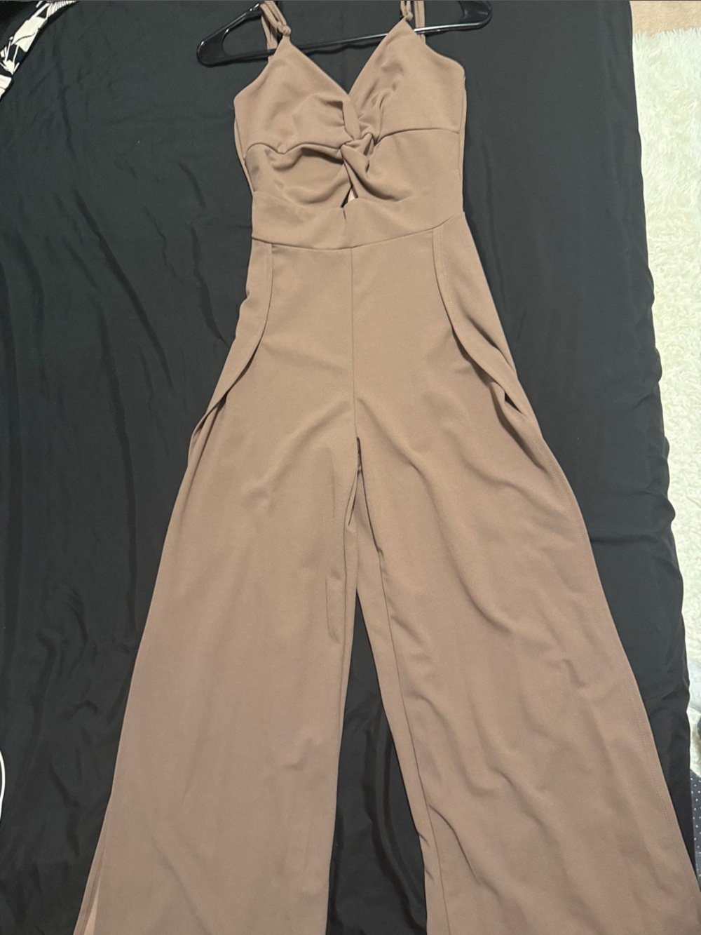 Women's Taupe Wide-Leg Jumpsuit with Twist Front